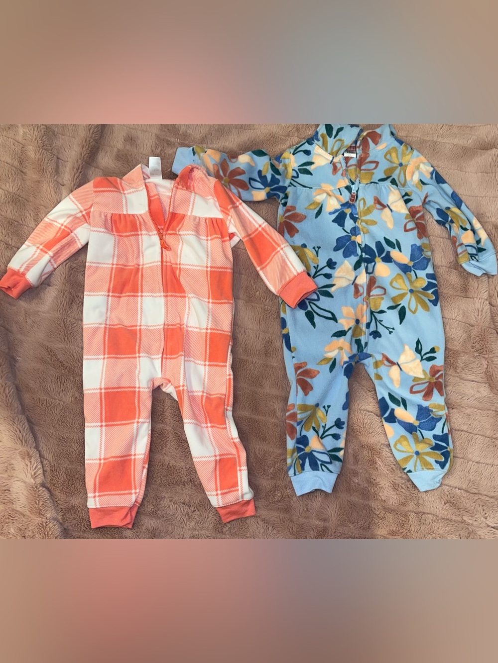 Carters girls 18 months fleece hooded zip onsie lot of 2
